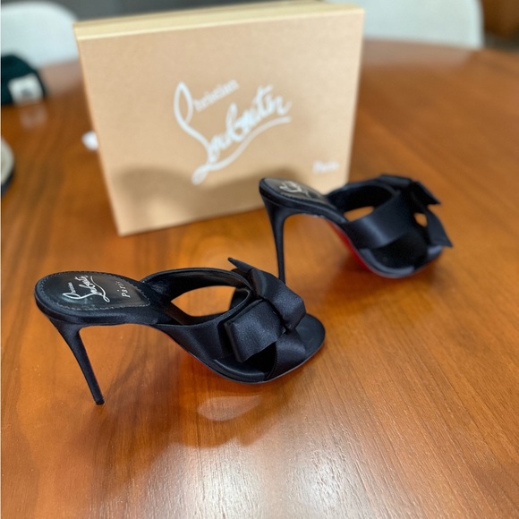 Christian Louboutin Shoes - Christian Louboutin Matricia 100 Satin Bow Heels color Black size 38